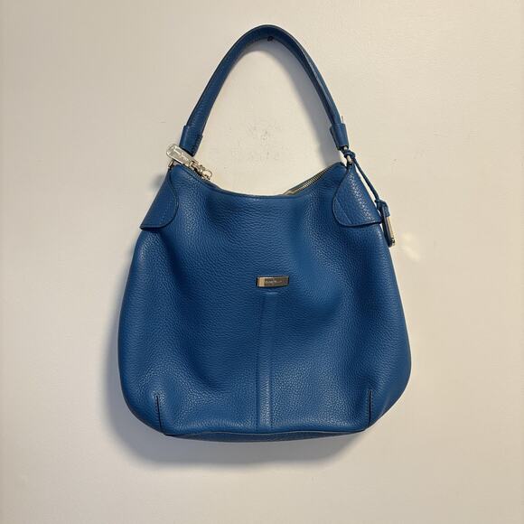 Cole Haan Bag Womens Medium Blue Pebbled Leather Shoulder Hobo Gold Hardware - Picture 3 of 13
